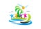 Beach logo, people vacation symbol,travel design,and sailboat vector icon illustration