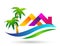 Beach logo water wave Hotel tourism holiday summer beach coconut palm tree vector logo design Coast icon on white background