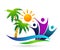 Beach logo water wave Hotel tourism people holiday summer beach coconut palm tree vector logo design Coast icon background