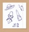 Beach look sketch icons