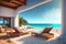 Beach loungers, sun loungers on the sun deck, and a private pool with a panoramic sea by AI Generated