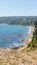 Beach lovers facing the Pacific Ocean from the fort of Niebla village. Estuary and mouth of the Valdivia River. Valdivia, Los Rios