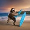 A beach-loving sloth in swim trunks, catching waves on a miniature surfboard2