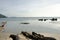 Beach at low tide with taxi longtail boat,lipe island