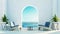 Beach Luxury outdoor living - Santorini island style - 3D rendering