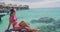 Beach Luxury Travel Vacation in Tahiti. Snorkel swim woman going snorkeling