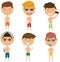 Beach male characters vector illustration.