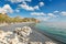 The beach Mavra Volia in Chios, Greece
