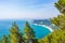 The beach of Mezzavalle view from above unique bay in Conero natural park dramatic coast headland rock cliff adriatic sea Italy