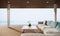 Beach Modern Luxury Villa Hotel Ocean Sky with Wood Terrace, 3D Rendering