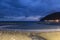 The beach of Moneglia at twilight before the storm