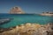 Beach of Monemvasia with a view at rock peninsula