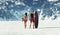 Beach mountains. Couple in summer cloths at snowy mountains