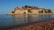 Beach near the island of Sveti Stefan, Montenegro