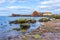 Beach at North Berwick with the view on the harbour, Scotland