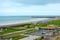 Beach and ocean of coastal city Dieppe in Seine Maritime department in the Normandy region of northern France