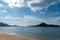 The beach of Okunoshima ( Rabbit Island ) in the Seto Inland Sea. Hiroshima prefecture, Japan.