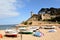 Beach and old town of the village of Tossa de Mar, Girona province, Catalonia, Spain