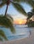 A beach with palm trees and the sun setting over the ocean.Golden hour at beach beautiful generative ai.