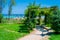 Beach and Palms on Riviera seafront of San Benedetto del Tronto Marche Italy