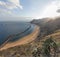 Beach panorama - Ocean, sand, blue sky - aerial