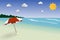 Beach papercut landscape vector, seascape for summer, summer vacation