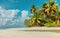 Beach paradise travel vacation tropical getaway background image from remote Rangiroa atoll, Tuamotu islands, French