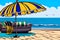 Beach with parasol and couch