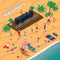 Beach Party Isometric Composition