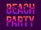 Beach party poster with palm trees on a sunset. Palm trees inside letters. Gradient tropical palms. Summer time. Design for