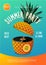 Beach party. Summer music festival. Poster with pineapple and vinyl disc.