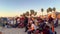Beach party at Venice Beach - group drummers at sunset - LOS ANGELES, UNITED STATES - NOVEMBER 5, 2023