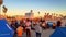 Beach party at Venice Beach - group drummers at sunset - LOS ANGELES, UNITED STATES - NOVEMBER 5, 2023