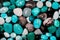 Beach pebbles. Blue and green toned stones. Nature background image