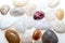 Beach pebbles in close up. Natural world background image.