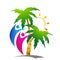 Beach people logo wave Hotel tourism holiday summer beach coconut palm tree vector logo design Coast icon on white background