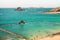 Beach , people and sea open swimming pool in Saint Malo, France