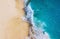 Beach, people and waves. Coast as a background from top view. Blue water background from drone. Summer seascape from air. Nusa Pen