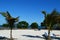 Beach with Pier, Boat, Sun Beds and Mangroves, Caye Caulker, Belize