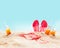 Beach Pink Bikini Flip Flops Juice Holiday Concept