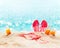 Beach Pink Bikini Slippers Juice Holiday Concept