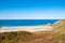 Beach Pit on Breton coastline in France Frehel Cape region with its sand, rocks and moorland in summer