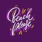 Beach Please. Hand drawn vector lettering. Isolated on purple background.