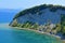The beach with the poetic name Moon Bay lies under a rocky 80-meter cliff in the Strunjan nature reserve near the town of the same