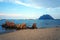 Beach in Porto San Paolo, Sardinia, Italy. View to Tavolara island