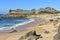 Beach and prehistoric settlement ruins. Castro de BaroÃ±a, Coruna, Spain.