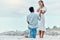 Beach proposal, engagement and surprise woman for love, care and relationship commitment together. Young, engaged and