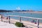 Beach of Puerto Real and the bridge of the Constitution Pepa to the bottom in Cadiz