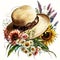 Beach Ready with a Summer Straw Hat: Sunflowers A Watercolor AI Generated
