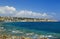 Beach in Rethymno, crete, Greece, stretching along the town main road